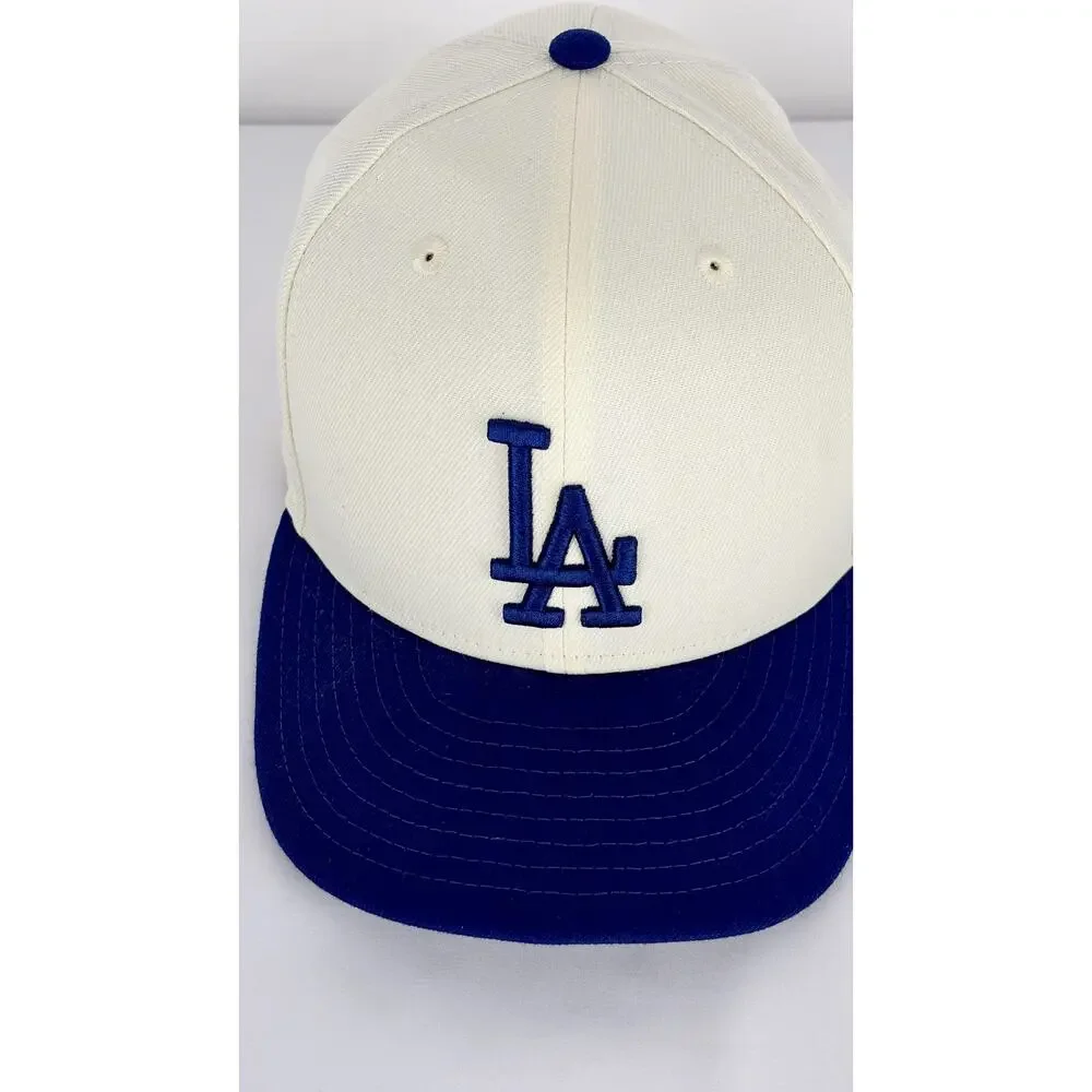 New Era Los Angeles Dodgers Team 59FIFTY Cap Hat Cream Royal Blue Fitted 7 3/8